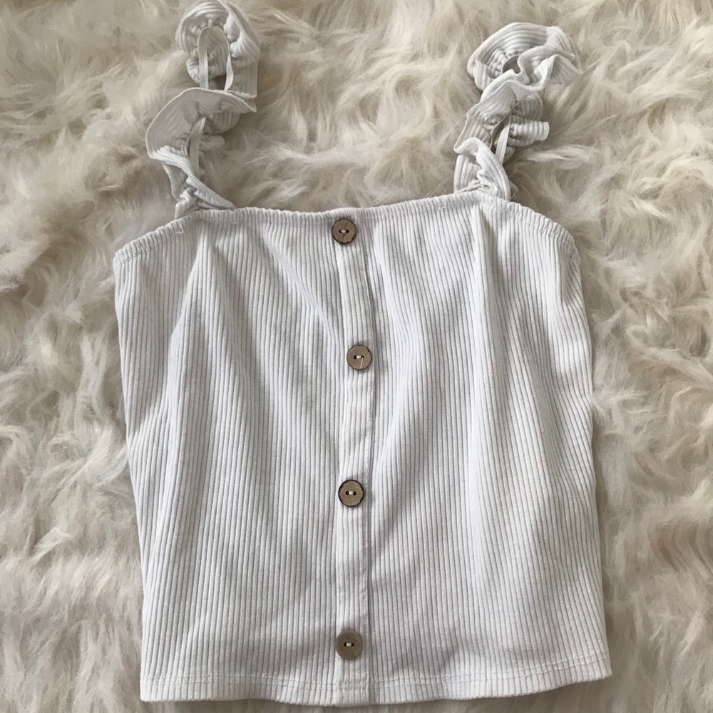 White ruffle strap tank top